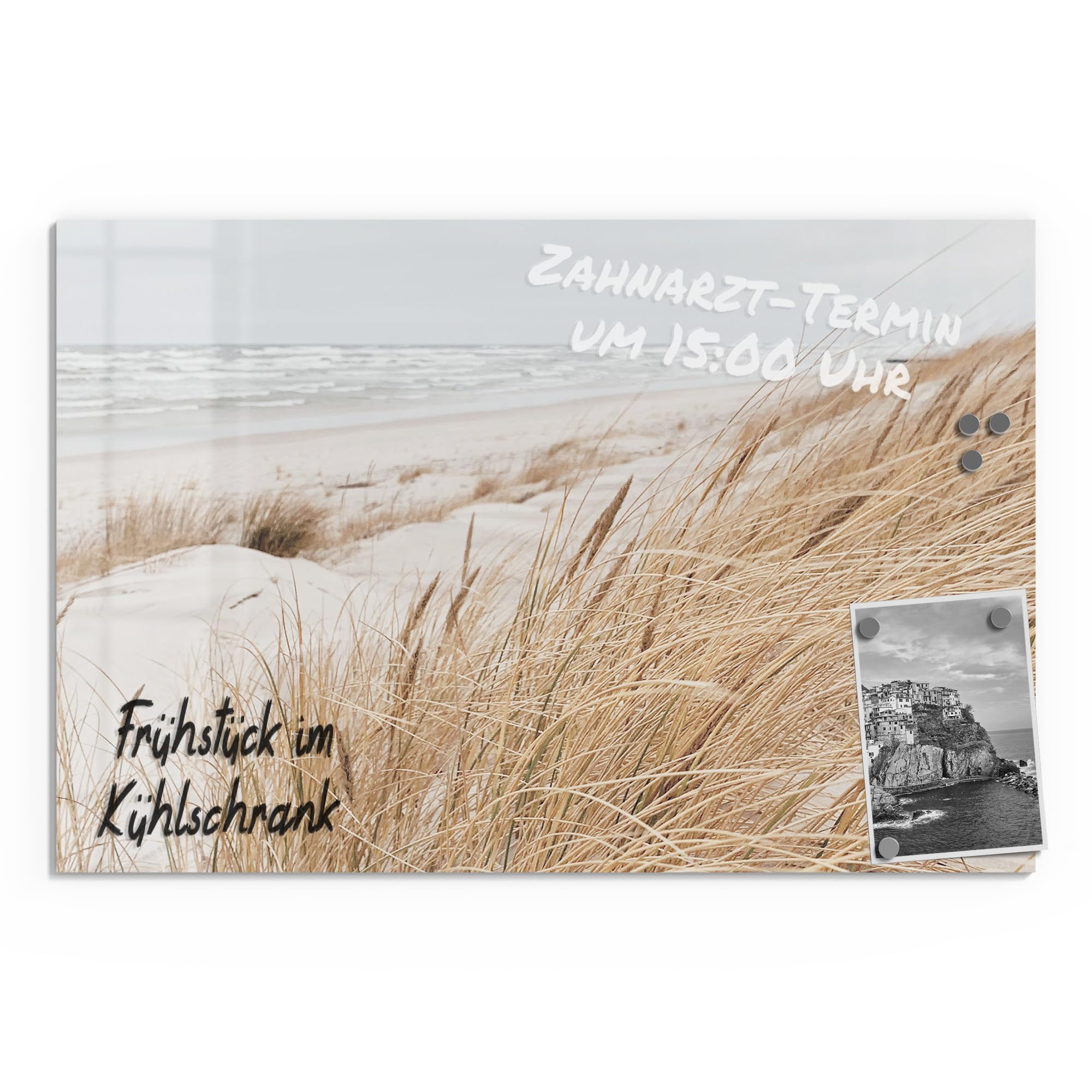 DEQORI Glas-Magnettafel | 60x40 cm cm groß | Motiv Winterstrand Stille | Memo-Board aus Glas | Magnetboard inkl. Magnete, Stift & Tuch für Küche & Büro | Tafel magnetisch & beschreibbar