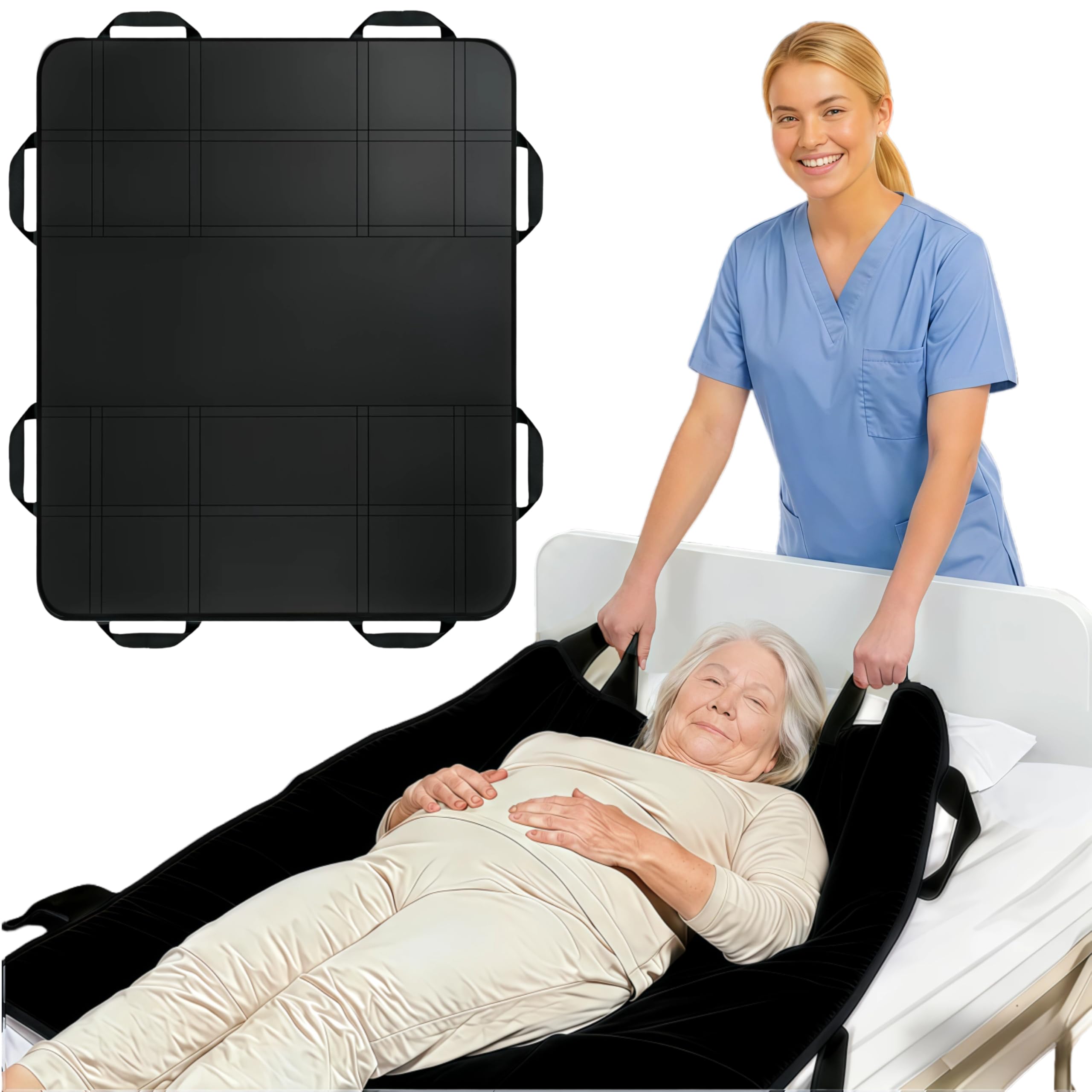 3-lagige Positionierungsunterlage Comfort (120x100 cm) mit 8 Griffen – Wasserdichte Umlagerungshilfe & Gleittuch für Pflege & Senioren – Waschbar, Belastbar bis 180 kg