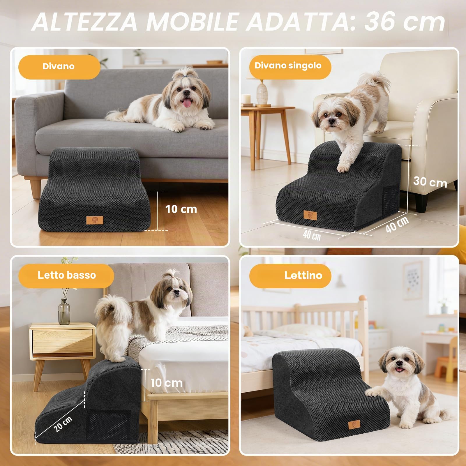 Zvonema Scaletta per Cani 2 Gradini, Rampa per Cani Letto in Spugna, Scala Antiscivolo per Animal In Schiuma Ad Alta Densità, Gradini Antiscivolo per Cuccioli Gatti