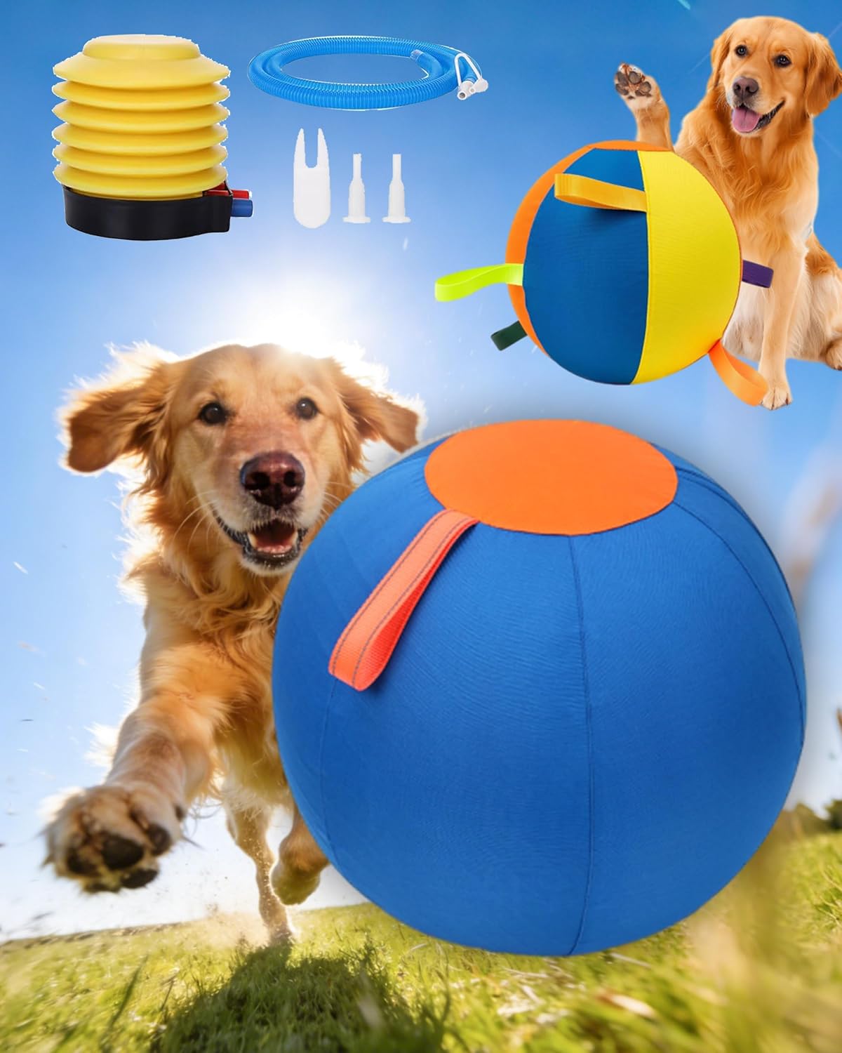 Calming Jumbo Ball For Dogs, Herding Ball For Dogs, Giant Inflatable Ball, Durable Tear-Resistant Big Ball With Handle Cover & Pump For Exercise Dogs Training & Backyard Play (Orange, 21.65'')
