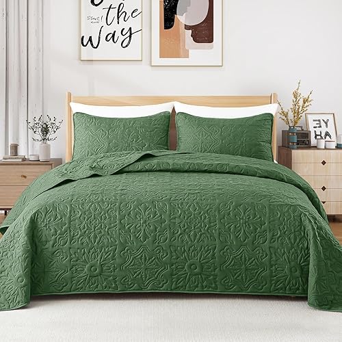 Miniatura 1 de Whale Flotilla Juego de edredón de 3 piezas, tamaño Queen, suave juego de ropa de cama ultrasónica en relieve, colcha ligera con patrón de damasco