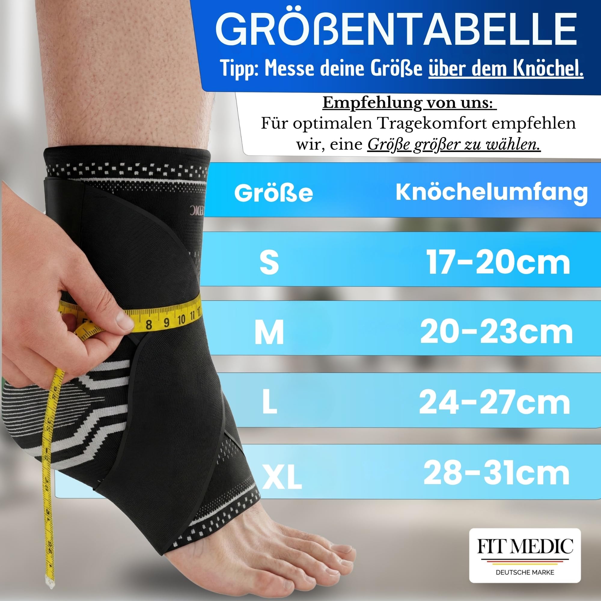 Premium Sprunggelenkbandage mit Gel-Pad | Medizinische Fußbandage stützend & einstellbar | Unisex Knöchel-bandage für Sprunggelenk Sport&Alltag Achillessehne Knöchelschutz gegen Überlastung