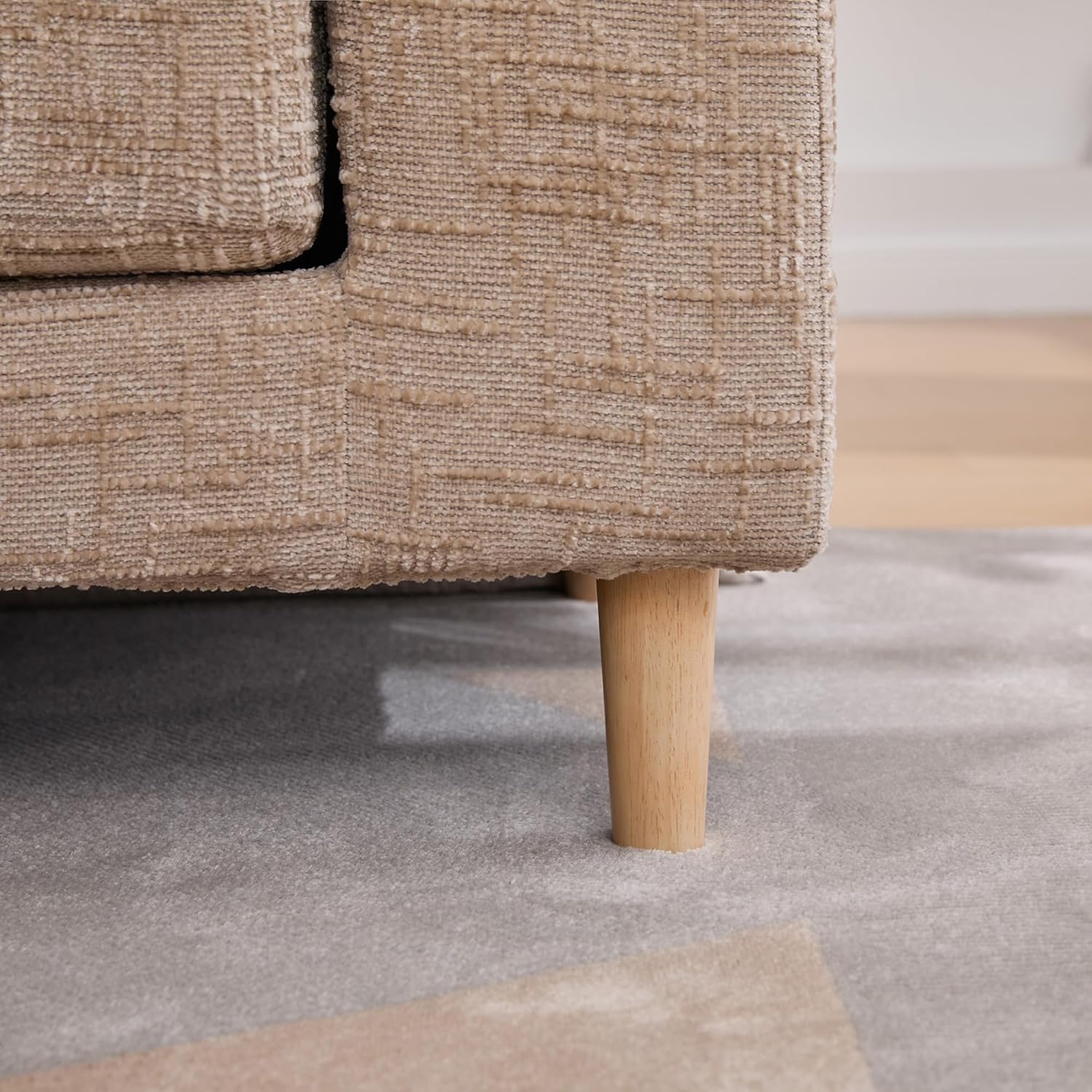 KEIKI Upholstered Bench Bedroom Accent, 66.9" Modern End of Bed Bench with Armrests & Rubberwood Legs, Chenille Chaise Lounge Couch for Bedroom or Living Room, Wheat