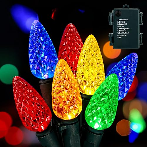 Miniatura 8 de C6 - Guirnalda de luces LED de Navidad, paquete de 2 tiras de luces de fresa de 20 pies con 60 luces LED con temporizador y 8 modos de luz para