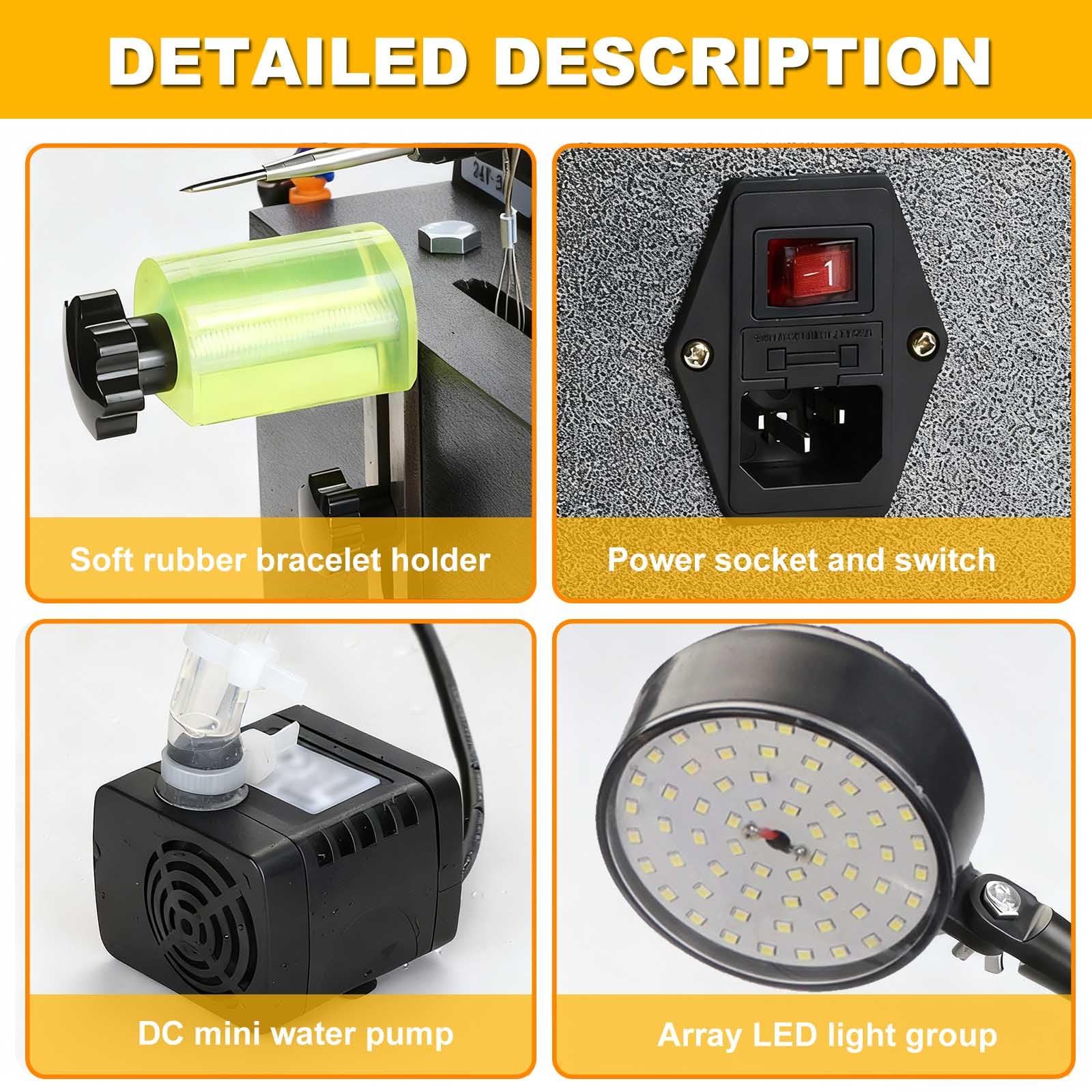 Polisseuse à bijoux – Outil électrique de polissage et de meulage, pression de précision à cinq niveaux, jusqu'à 450 tr/min, lumière LED intégrée de 30 W