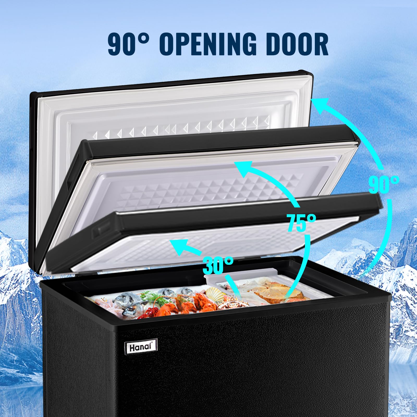 WANAI Small Deep Freezer, 3.5 Cubic Feet Chest Freezer With Adjustable Temperature, Top Open Door, Removable Storage Basket For Home, Kitchen, Office, Home And Apartment, Black on Fridge.com - View 6