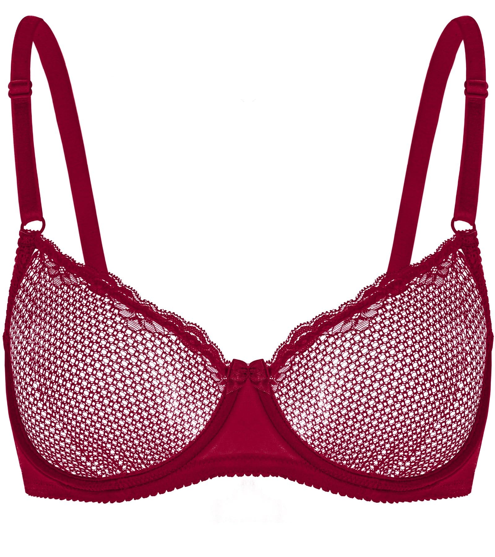 Wingslove Women's See Through Lace Balconette Sexy Unlined Demi Cup Underwire Non-Padded Lingerie