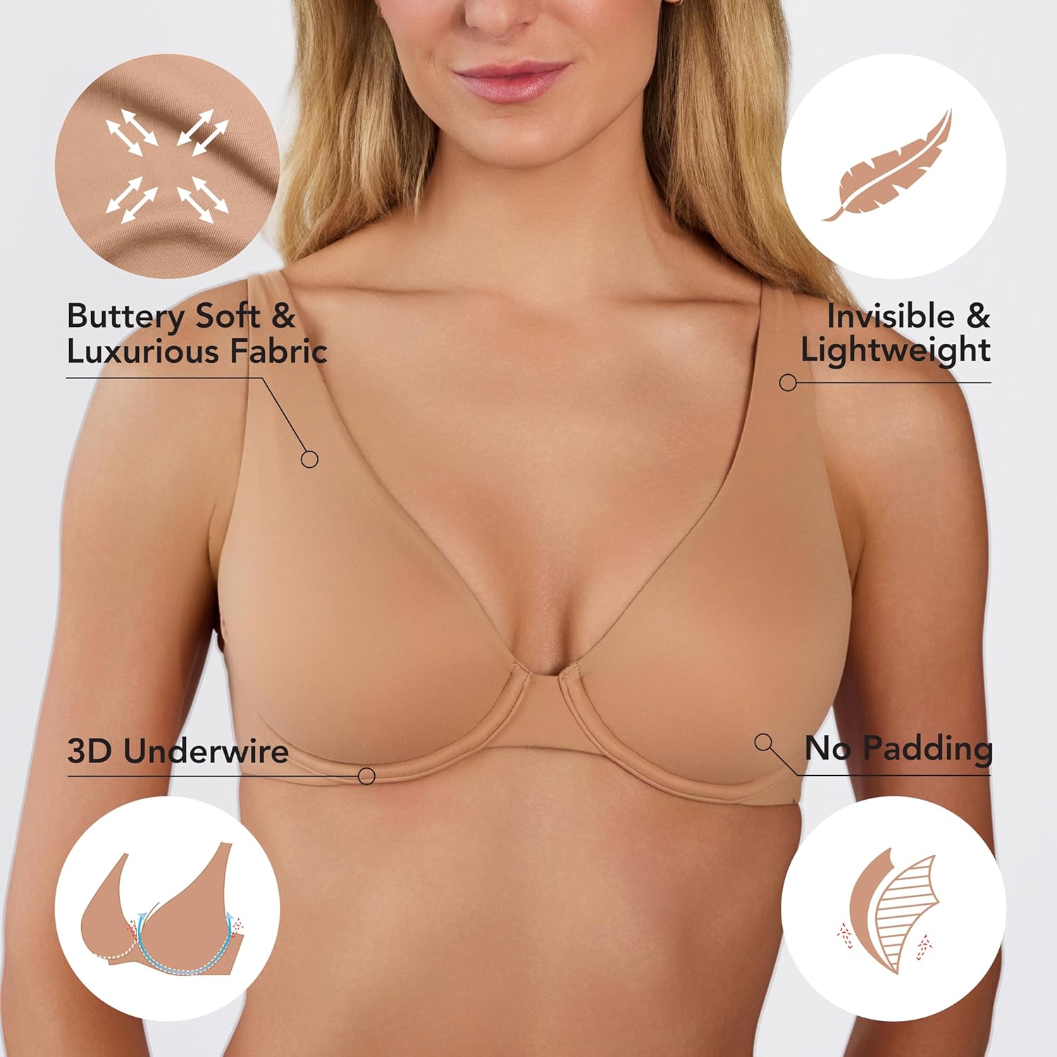 Floatley Cozy Wired Unlined 2ply Stretch Supportive Full Coverage Everyday Buttery Soft Comfort Underwire Bra for Women - Image 4