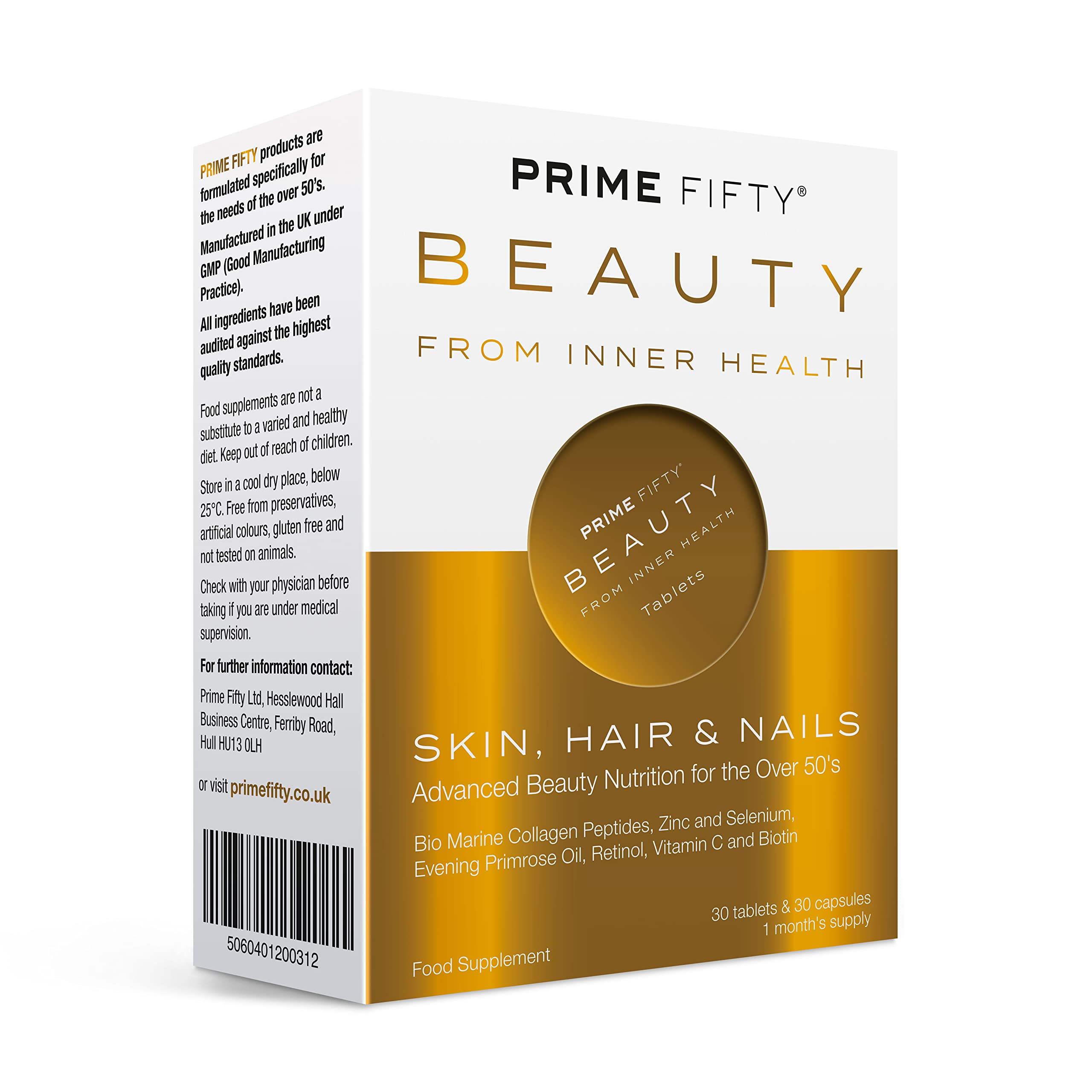 Buy Skin, Hair & Nails by Prime Fifty Multivitamin and BioMarine Collagen Daily Supplement