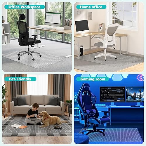 Miniatura 7 de Tapete para silla de oficina para alfombra de pelo bajo con labio, 36 x 48 pulgadas, protector de piso de plástico transparente resistente para
