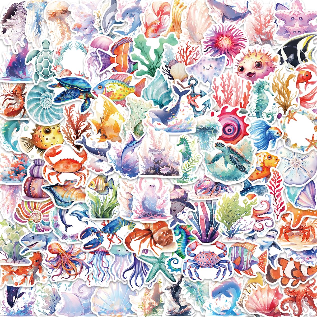 100PCS Stickers for Teen, Colorful Ocean Animal Vinyl Stickers for Water Bottles, Laptops, Scrapbooks, Waterproof Stickers for Ocean Enthusiasts, for Kids Students
