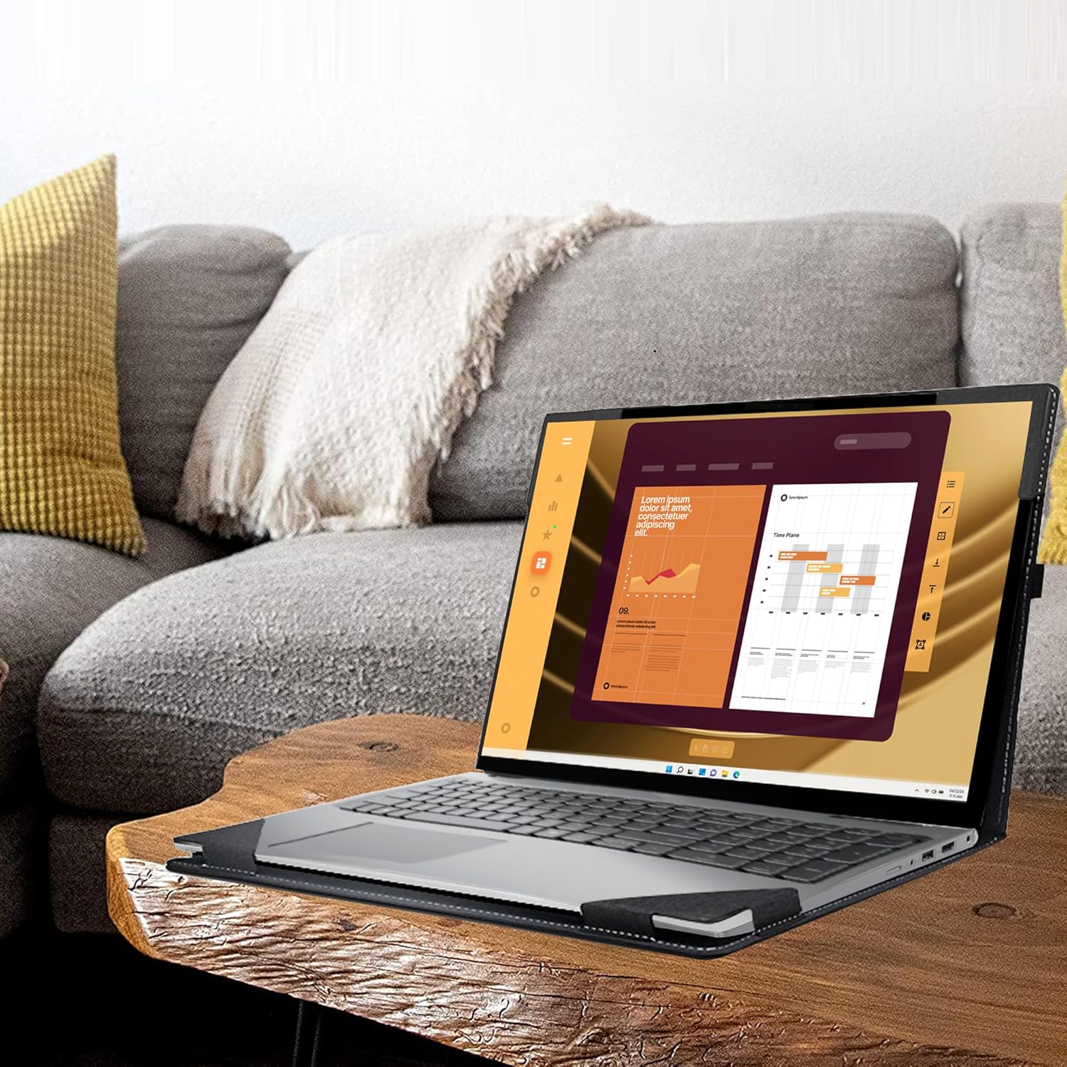 Laptop Case for Dell Latitude 5450 Laptop (2024) 14" All Inclusive Drop Case PU Leather Inside Pocket Cover (Dark Gray)