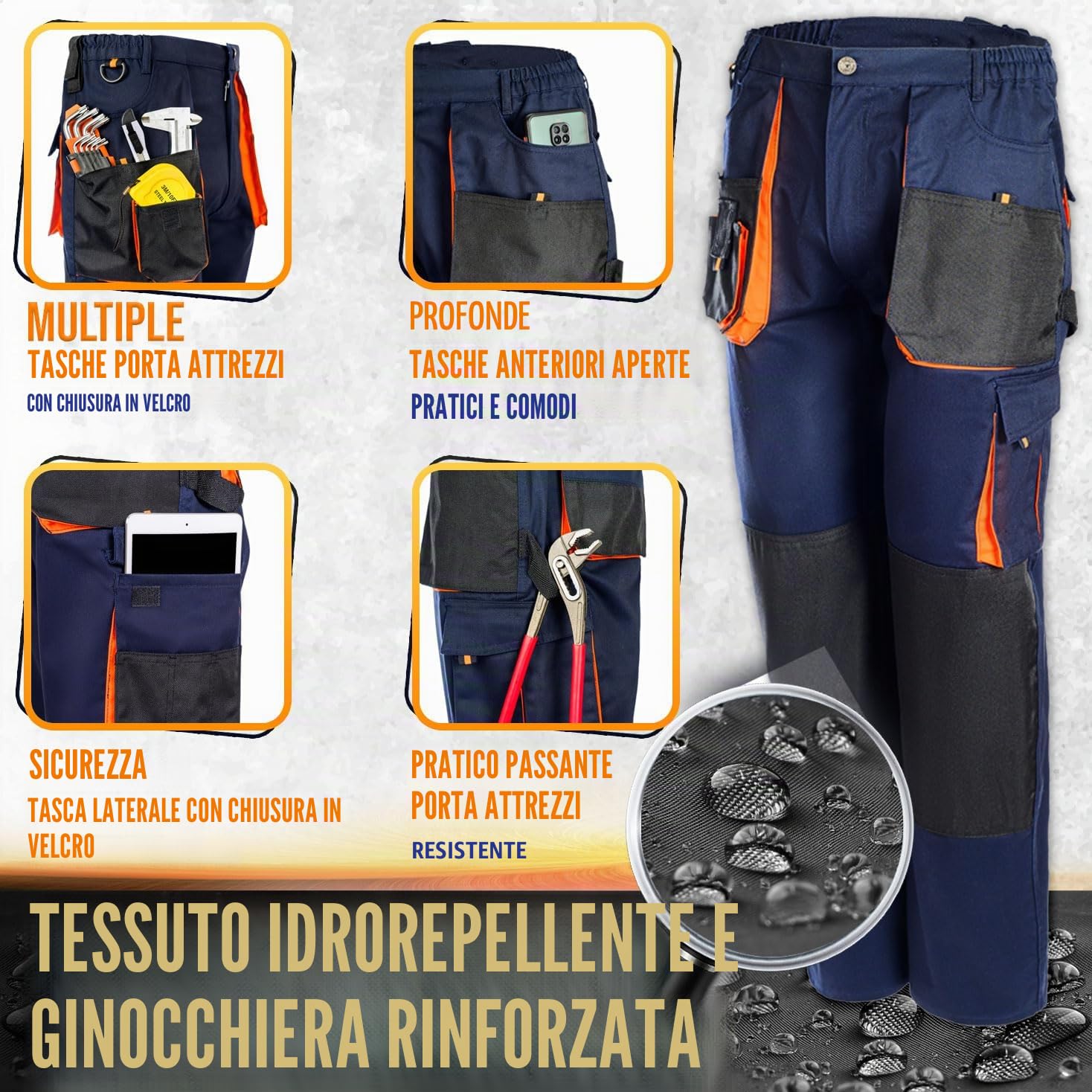 Pantaloni da Lavoro Uomo Elasticizzati | Abbigliamento Cargo Multitasche con Ginocchiere | Pantalone Trekking Pittori Meccanico Elettricista