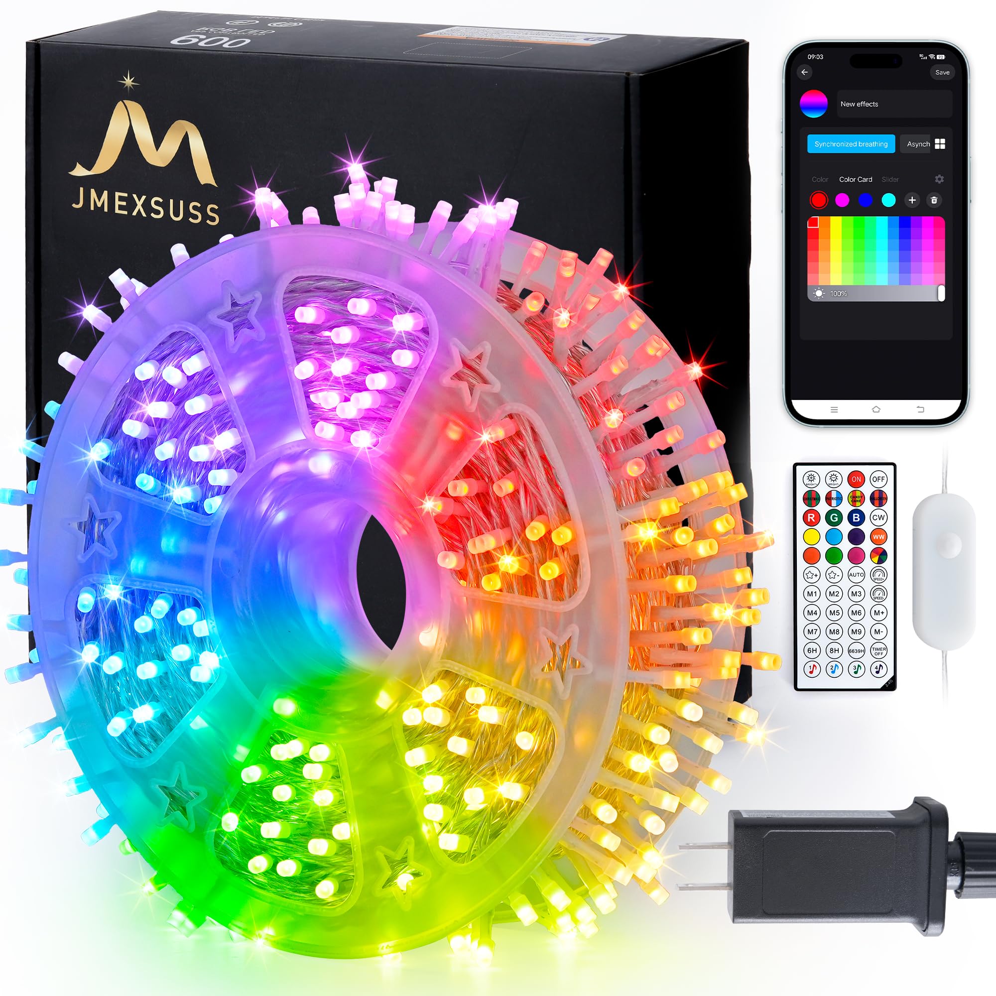JMEXSUSS 600 LED RGB String Light Outdoor Indoor, Christmas Lights Outdoor Clear Wire Christmas Lights Plug in for Bedroom Tree Room Party Birthday DecorationsGlobal Recycled StandardGlobal Recycled StandardGlobal Recycled Standard