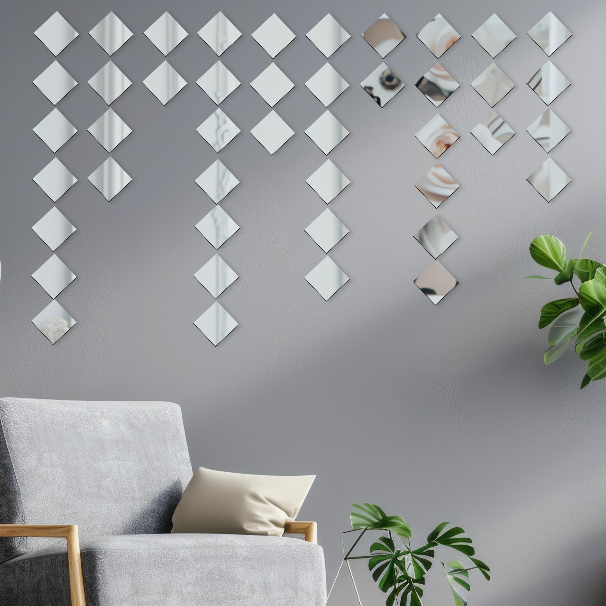 Goelite 30 Big Square Acrylic Mirror Stickers for Wall Decoration | Acrylic Stickers Wall Mirror,Wall Stickers for Bedroom, Hall, Home Offices (Silver, 6 Inch) 3