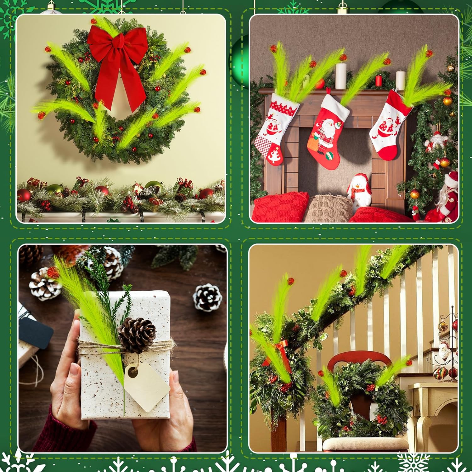 12 Pcs Christmas Tree Topper 17 Inch Lime Green Curly Tree Picks with Red Balls Xmas Artificial Green Stems Elf Ornaments for Christmas Tree Decorations Vase Fillers Wreath Craft Home Party Decor - Image 7