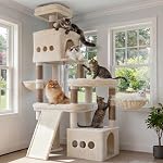 Heybly Arbre de chat, Tour de chat anti-tupe 72.4 pouces pour les grands chats, Meubles tout-en-un de chat avec des perches spacieuses, Zones interactives multiples, Extra-Grand Sisal Scratching Board, Smoky Gray HCT060G