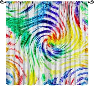 Tie Dye Curtains，for Girls Boy Home Decor,Colorful Hippie Psychedelic Swirl Ink Textured Dye Pattern Drapes Window 2 Panel Rod Pocket Curtain for Bedroom Living Room Decor 41"W X 45"L 30% Blackout