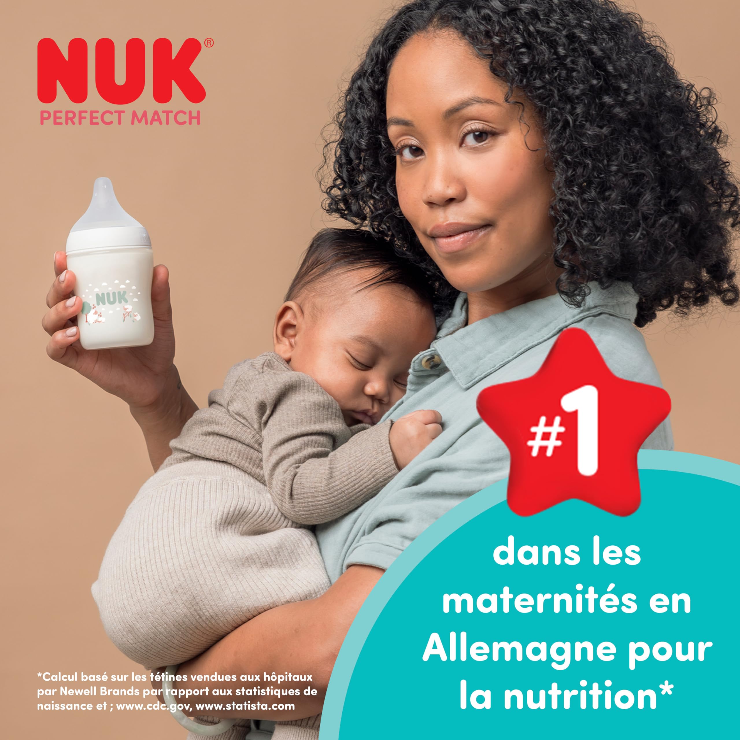NUK Perfect Match Biberon | 3+ mois | 260 ml | Biberon anti-coliques | PP | Indicateur de contrôle de température | Hippopotame | Lot de 1