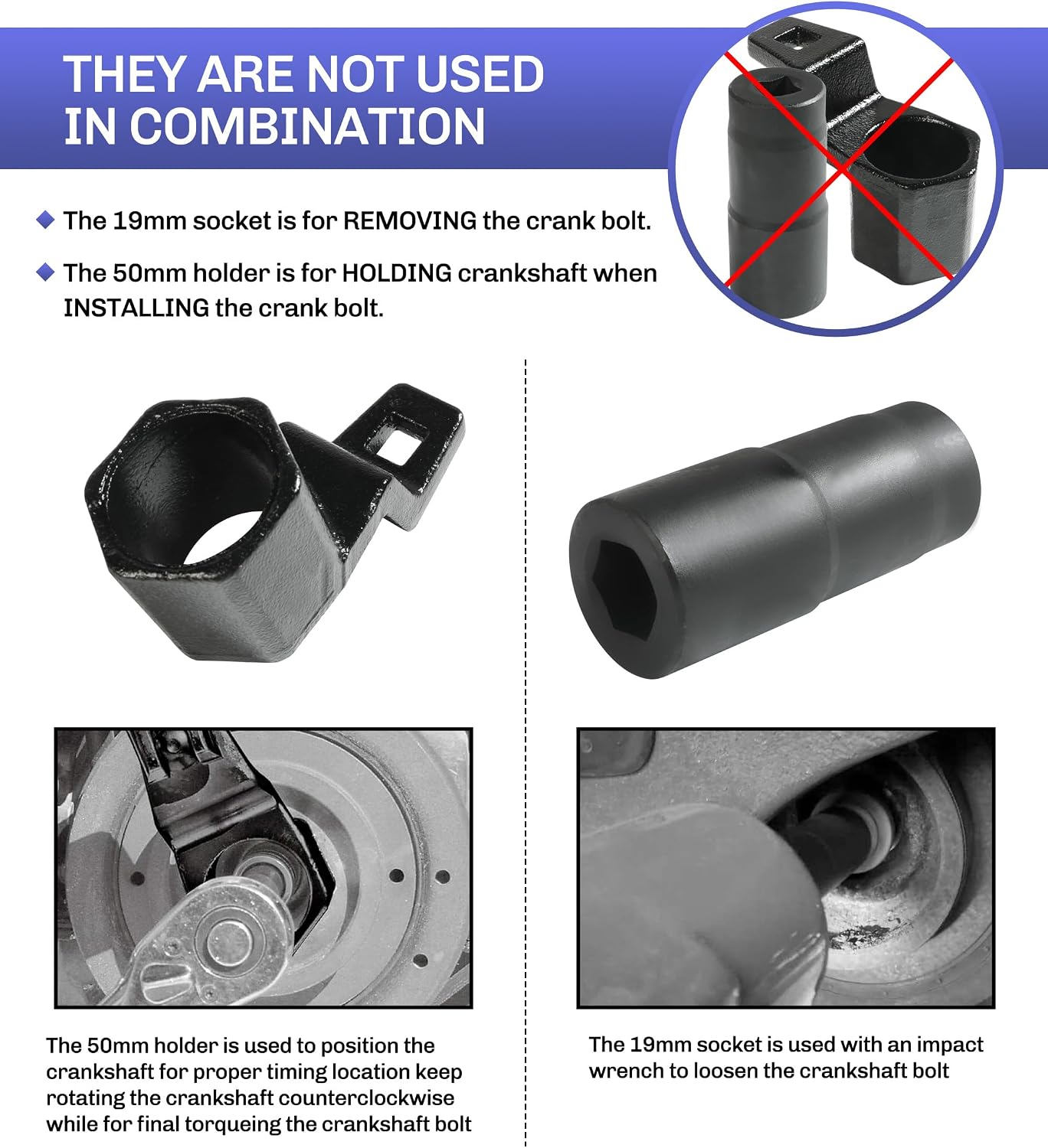 bylikeho Crankshaft Pulley Removal Tool,Automotive Tool,Car Accessories Weighted Sockets,19mm Harmonic Balancer Socket,50mm Crankshaft Pulley Holder, Use to Install or Remove Engine Crank Bolts