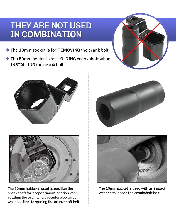bylikeho Crankshaft Pulley Removal Tool,Automotive Tool,Car Accessories Weighted Sockets,19mm Harmonic Balancer Socket,50mm Crankshaft Pulley Holder, Use to Install or Remove Engine Crank Bolts by bylikeho - Image 2