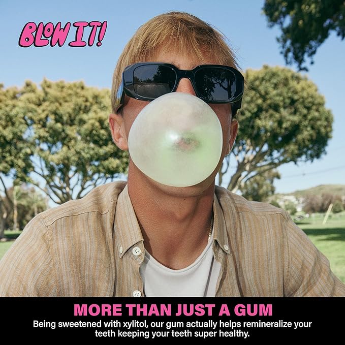 Chicle Blow It Sabor Zapple Sin Azúcar con Cafeína - Pack de 30 Unidades miniatura 8