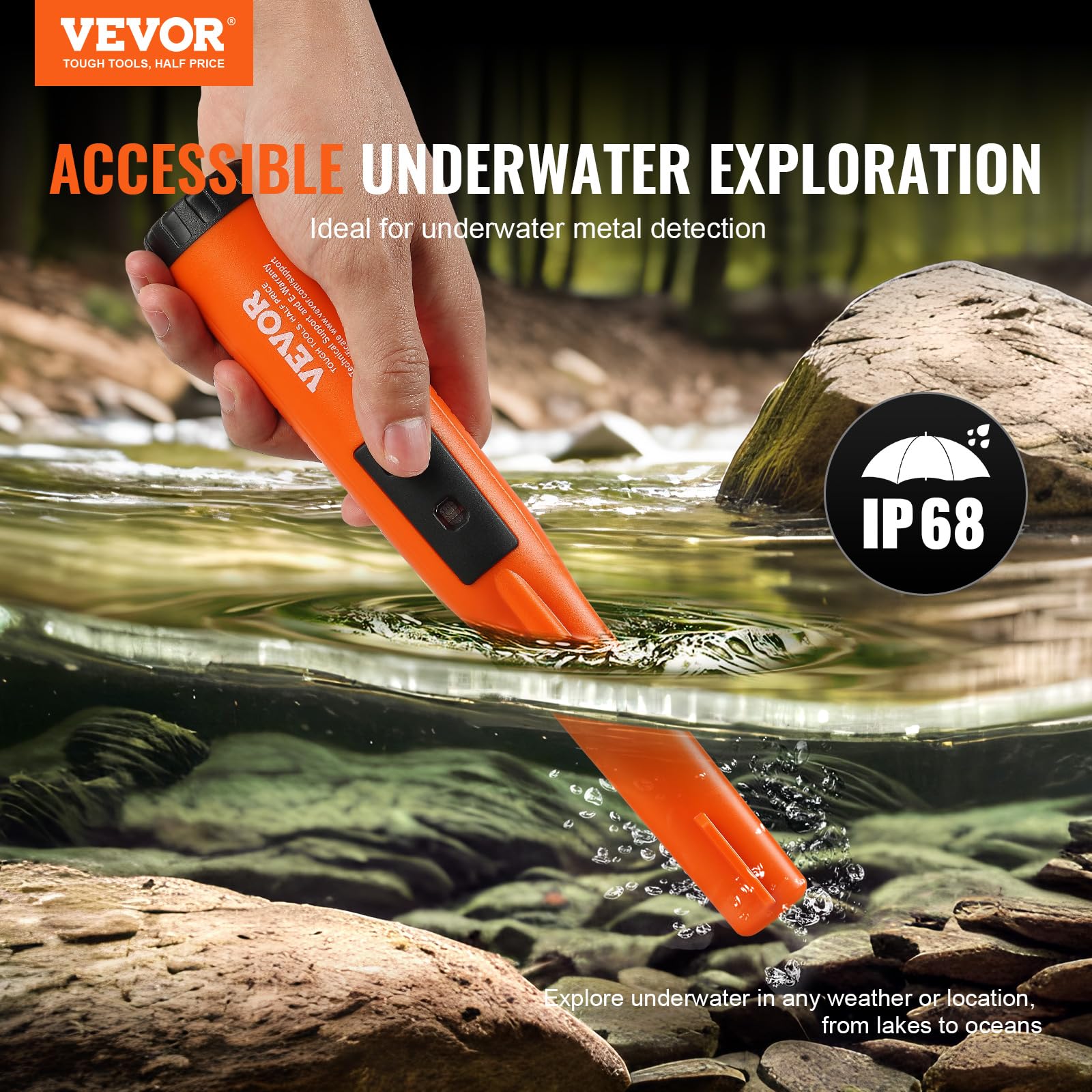 VEVOR Pinpointer Detector de Metales IP68 Puntero de Metal Portátil Totalmente Impermeable Profundidad de Detección 114mm Pinpointer exploración 3 Modos con Estuche Batería de 9 V para Adultos Niños