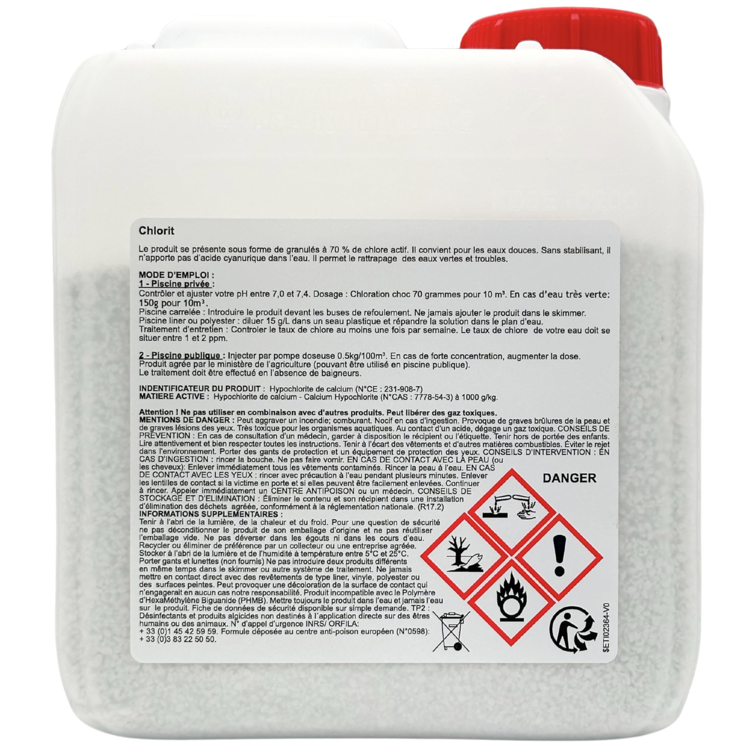 Chlore Choc Non Stabilisé 2KG | Hypochlorite de Calcium en Poudre | Traitement Efficace Contre Algues & Eau Verte | Désinfection Rapide pour Piscine & Spa | Produit sans Stabilisant, Granulés