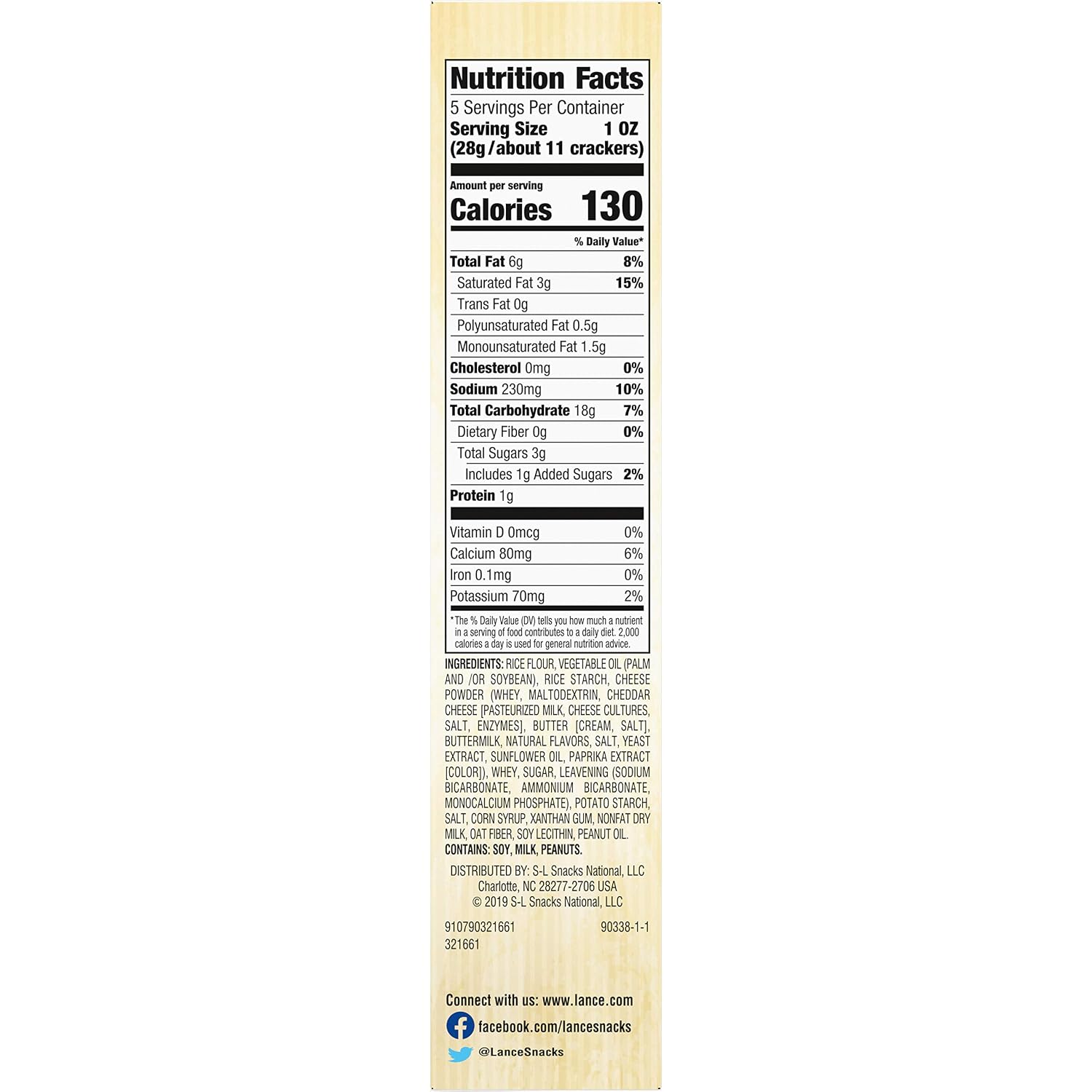 Lance Gluten Free Sandwich Crackers, Cheddar Cheese Bite Sized, 5 Oz Box
