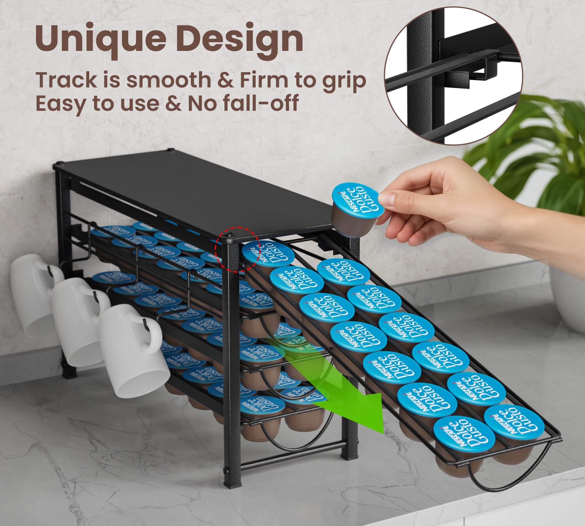 Rangement pour capsules Dolce Gusto 56 capsules de café, 4 tiroirs en métal silencieux avec pieds antidérapants, adapté pour la cuisine et le bureau