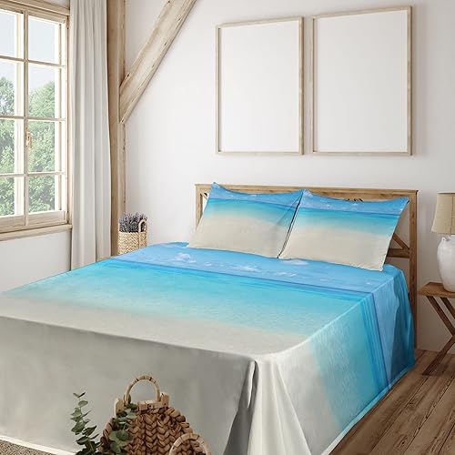 Ambesonne Juego de sábanas con diseño de océano, Paradise Coast in Tropical Caribbean Sea Sky View Beach House Theme, sábana bajera y sábana