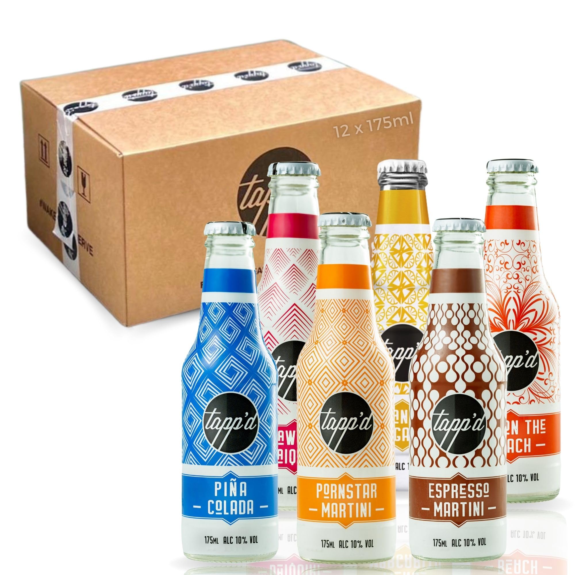Tapp'd Ready To Drink Cocktails Mixed Selection Box 10% ABV - Most Popular Flavours - Handcrafted Bottled Drinks - (12 x 175ml Pack)