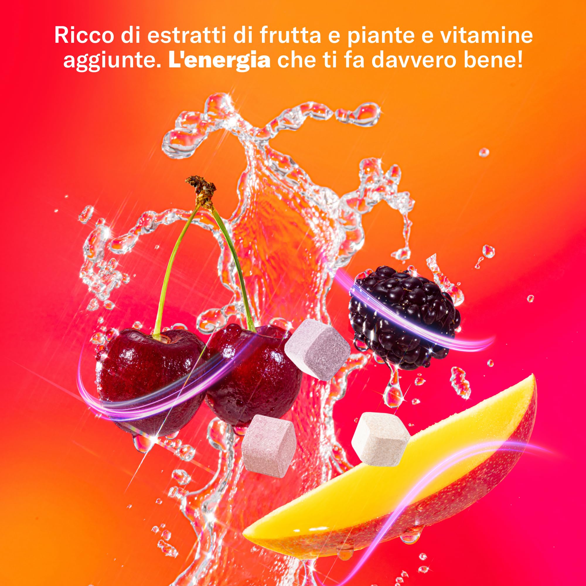 waterdrop® Energy Drink, 90mg Caffeina Naturale con Vitamina B, 36 cubetti per acqua - Zero Zuccheri e poche Calorie - Bevanda energetica al gusto di frutti di bosco, mango e ciliegia - preworkout