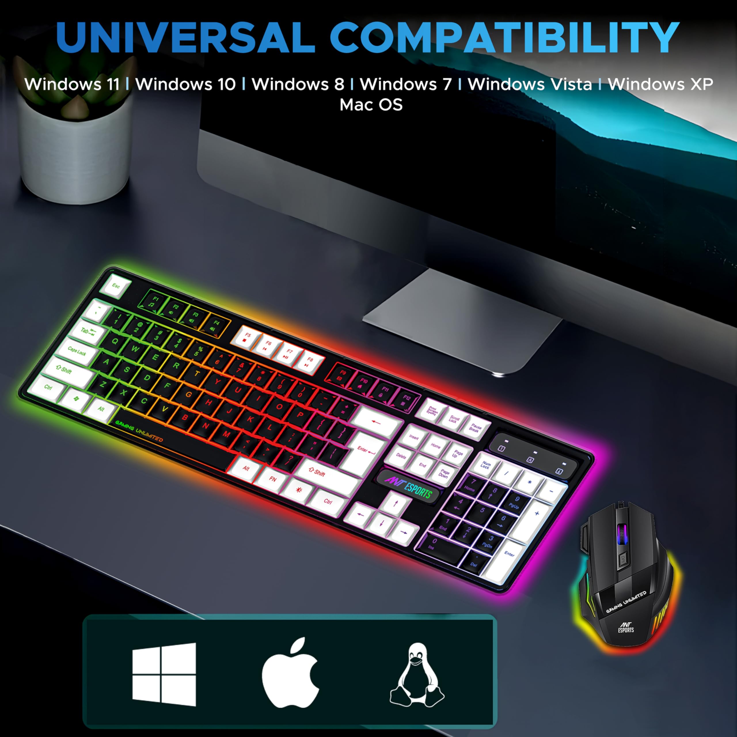 Ant Esports KM1410 Wired Gaming Keyboard and Mouse Combo, RGB LED Backlit, 25 Keys Anti-ghosting Water Resistant Membrane Keyboard, Carbon Black, Upto 3600 DPI RGB Gaming Mouse. — Amazon image 4