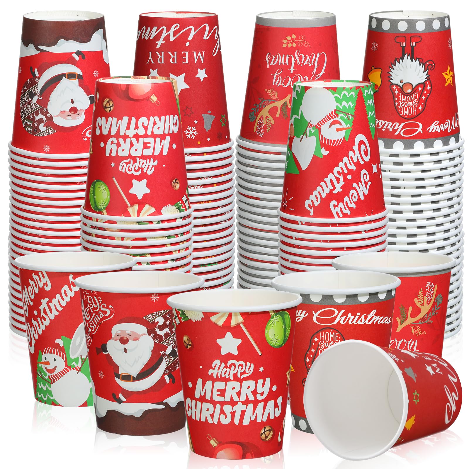 Maxcheck 150 Pack Christmas Cups 9 oz Christmas Coffee Cups Disposable Cups Drinking Paper Cups for Xmas Party Holiday Party Supplies Both Hot and Cold Beverages Dinnerware 6 Designs (Bright Style)