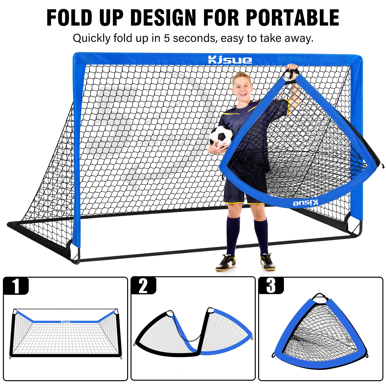 Portería de fútbol para niños, juego de 2 porterías de fútbol para patio trasero, 5 x 3.6 pies, equipo de entrenamiento de red de fútbol portátil con objetivos para niños de 3 a 5 años 6-8 8-12 10-12 5