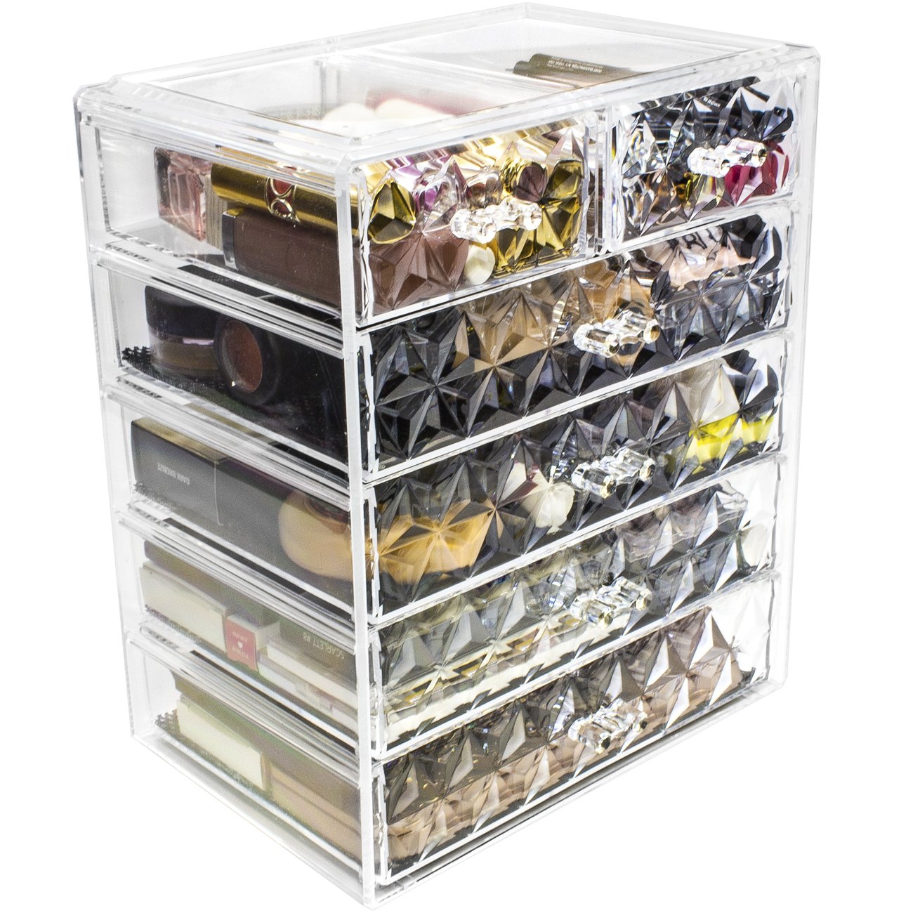 SorbusAcrylic Cosmetic Makeup and Jewelry Storage Case Display - Spacious Design - Great for Bathroom, Dresser, Vanity and Countertop, Diamond Pattern (4 Large/2 Small Drawers)