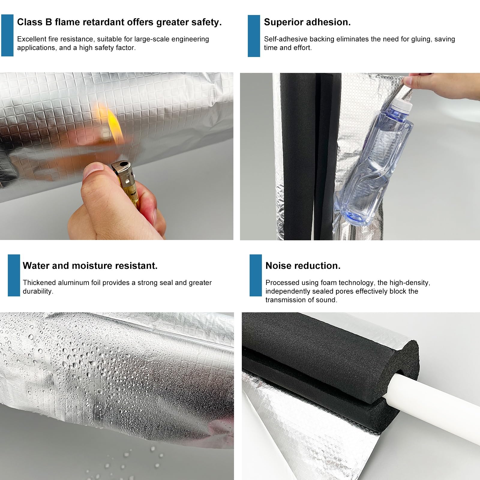 Aislamiento de Tuberías de Espuma y Lámina de Aluminio para Exteriores de 30 mm, Coquilla Aislante Autoadhesivo para Protección Contra Heladas en Invierno(63x30mm)