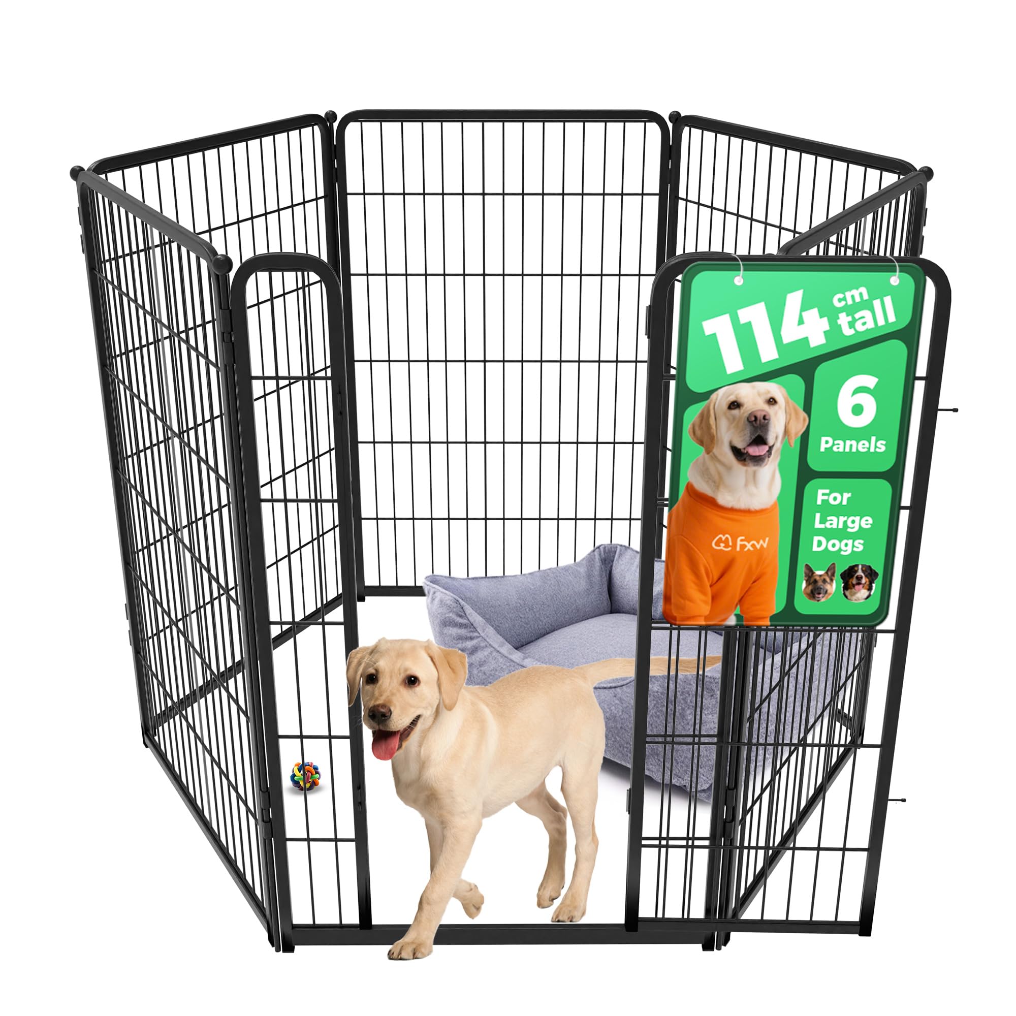 fxw Homeplus Unleashed Indoor Dog Playpen - Stress-Free and Safe Play, Heavy Duty 114cm Height 6 Panels Dog Pen for Large Dogs, Black│Patent Pending