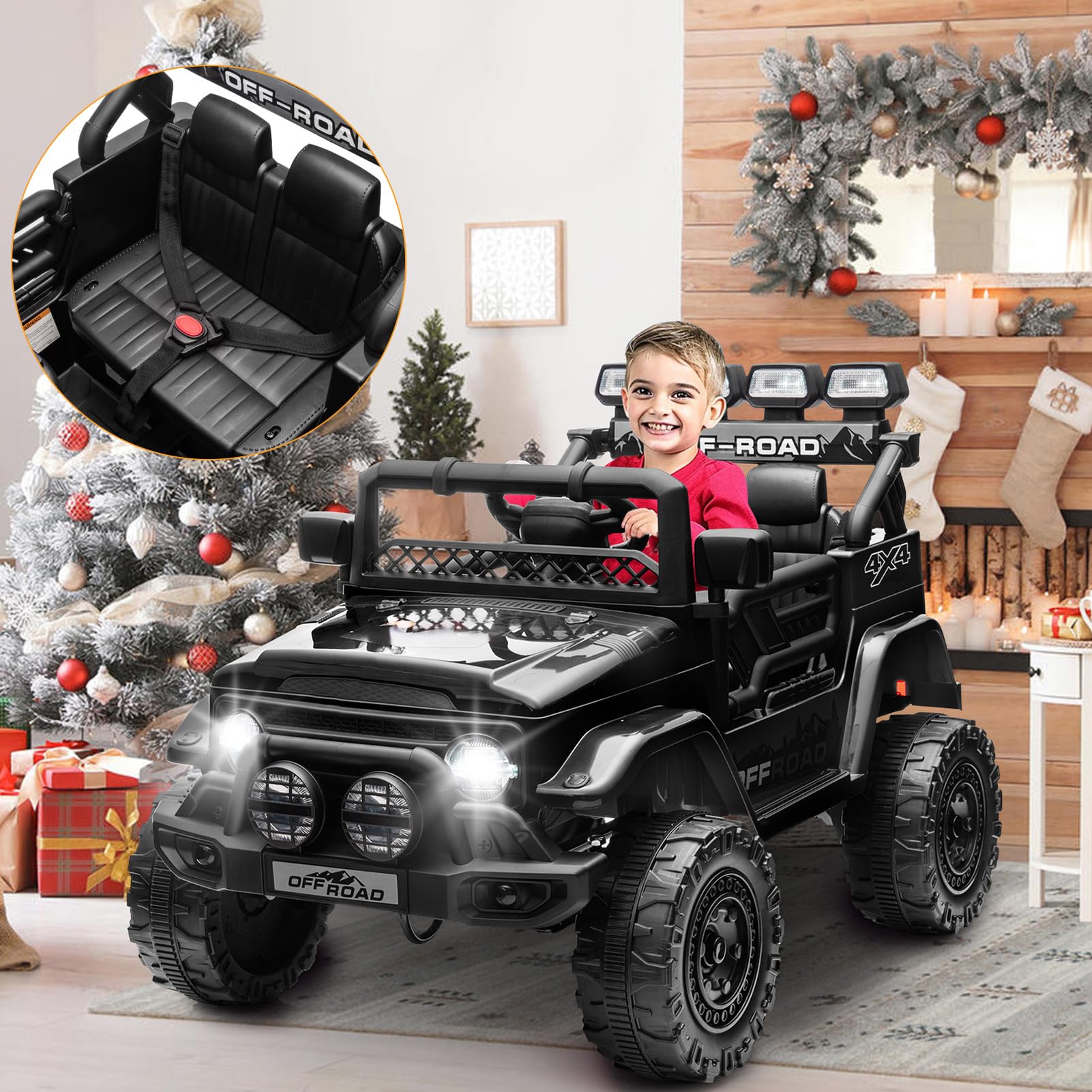 HAUSPROFI Macchina Elettrica per Bambini, 12V Macchina per Bambini, Jeep Elettrica per Bambini con Telecomando 2.4G, LED, Bluetooth, Musica, 5 km/h Max, Auto Elettrica per Bambini per 3 anni+, Nero