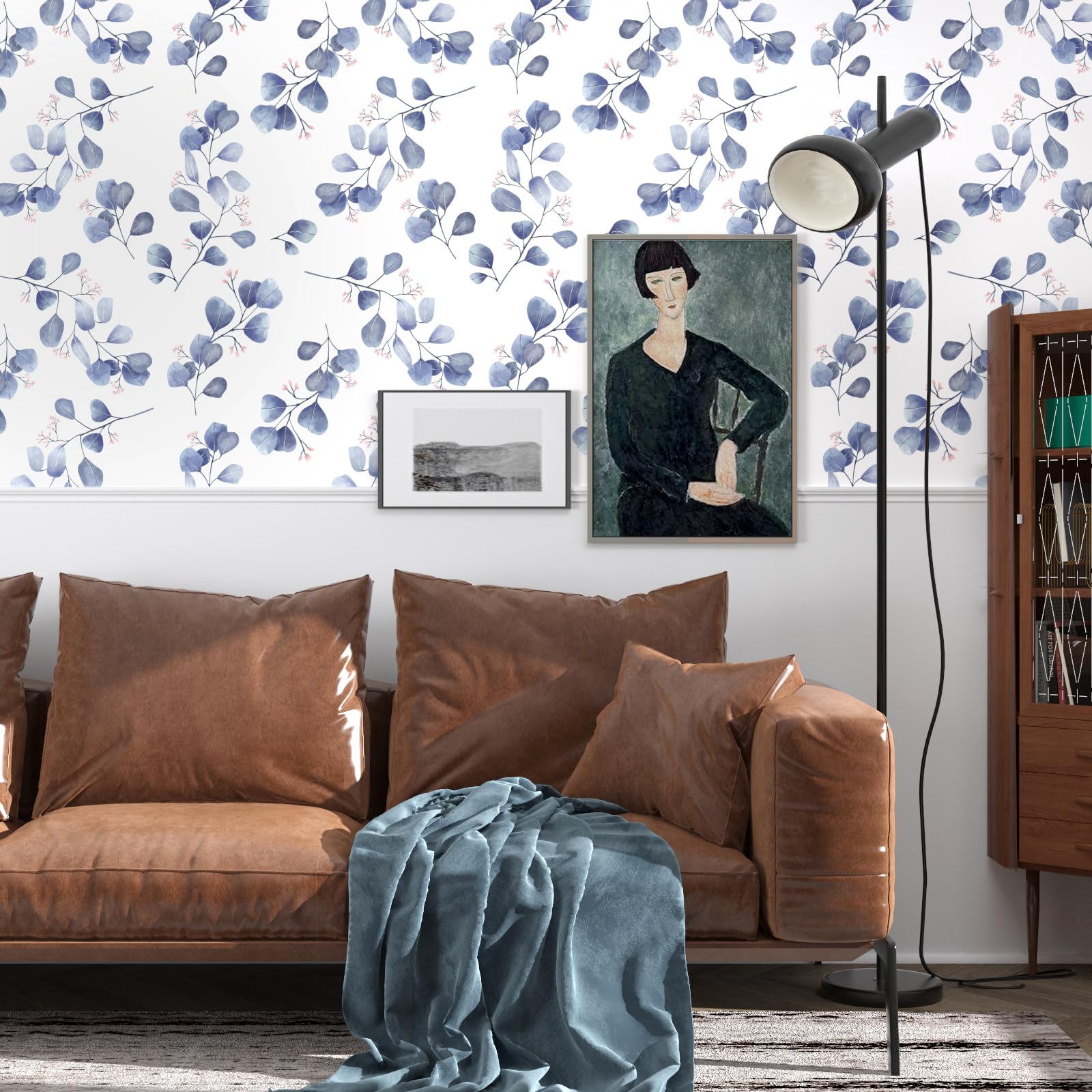 VOLEAAR Boho Floral Botanical Contact Paper - Blue Leaf Design 44.5cm x 1000cm - Image 2