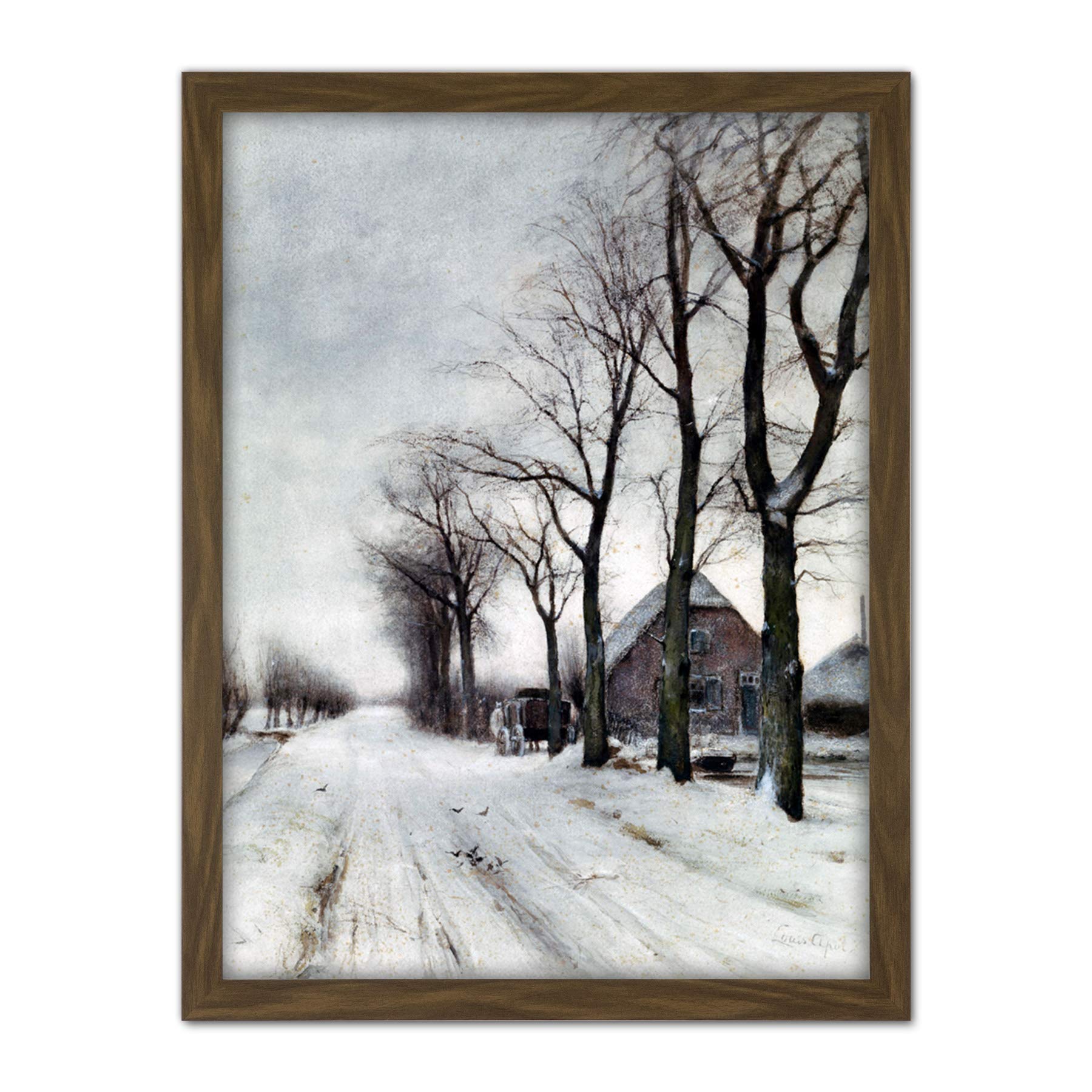 Artery8 Louis Apol Winter Landscape Farm Lane Painting Artwork Framed Wall Art Print 18X24 Inch