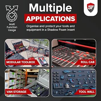 Shadow Foam Insert Pack Compatible with Toughbuilt® StackTech Compact Organiser | Cut and Peel Foam for Toolbox Organisation, Kaizen, 5S (Yellow, 30mm)