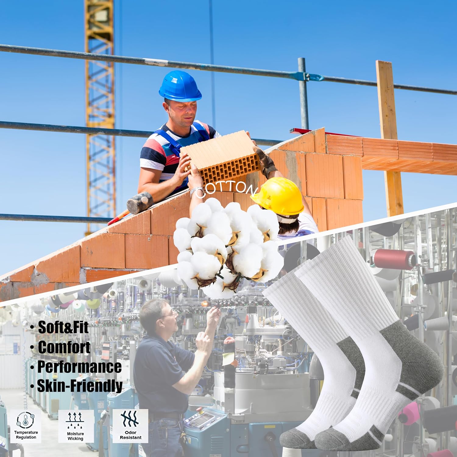 Ortis Men's Cotton Cushion Crew Socks Moisture Wicking Breathable Thick Warm Thermal for Athletic Heavy Duty Work Boot - Image 4