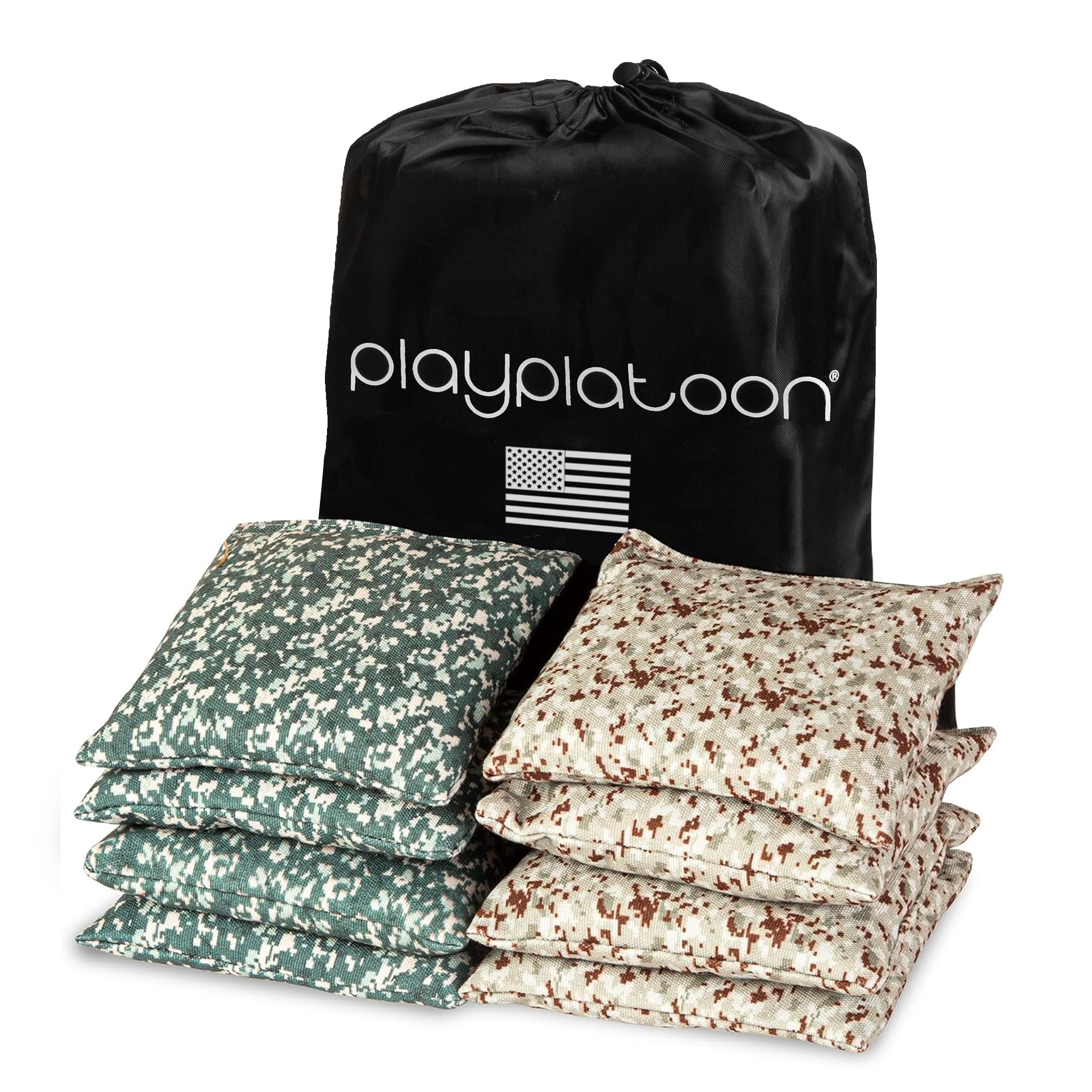 Weather Resistant Cornhole Bean Bags Set of 8 - Regulation Size & Weight - 4 Army Camo & 4 Desert Digital Camouflage Corn Hole Bags