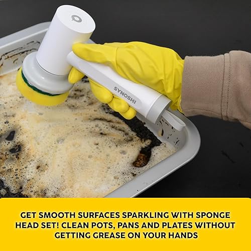 Miniatura 5 de SYNOSHI  Limpiador eléctrico giratorio con 3 cabezales de limpieza reemplazables + 6 unidades de cabezales de cepillo de esponja, cepillo de