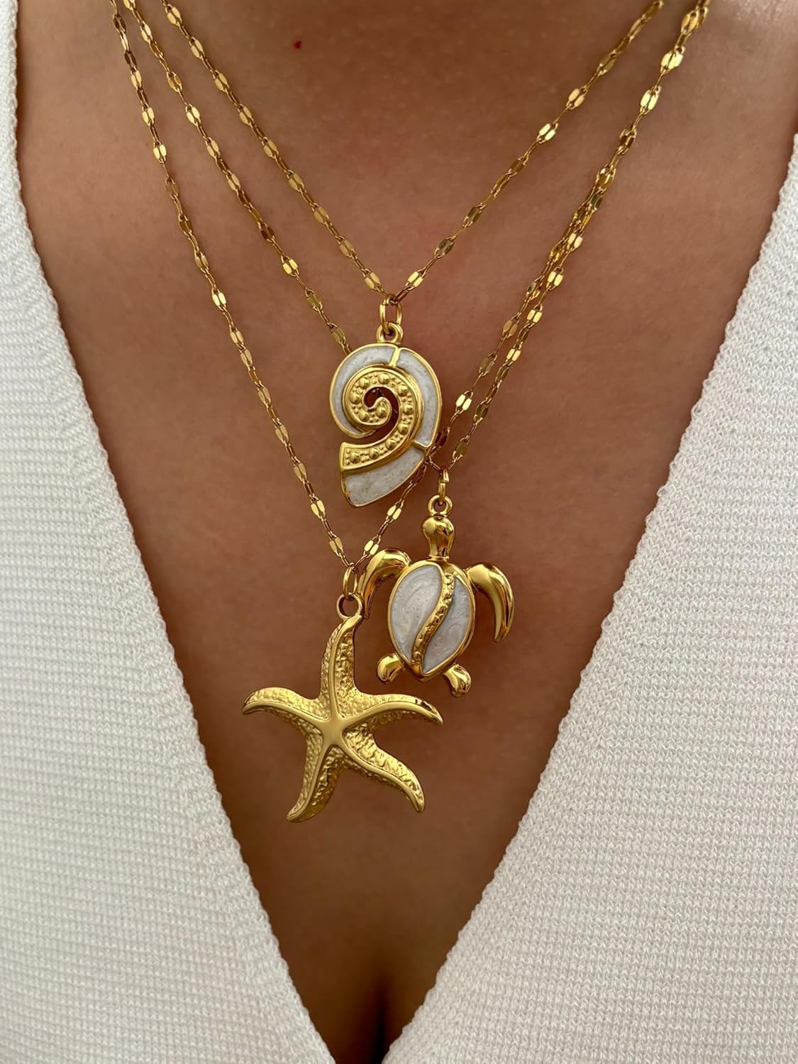 Starfish Necklace, 18K Gold Plated Seashell Beach Summer Dainty Statement Necklaces Shell Beachy Non Tarnish Stainless Steel Pendant Adjustable Jewelry Gift - Image 2