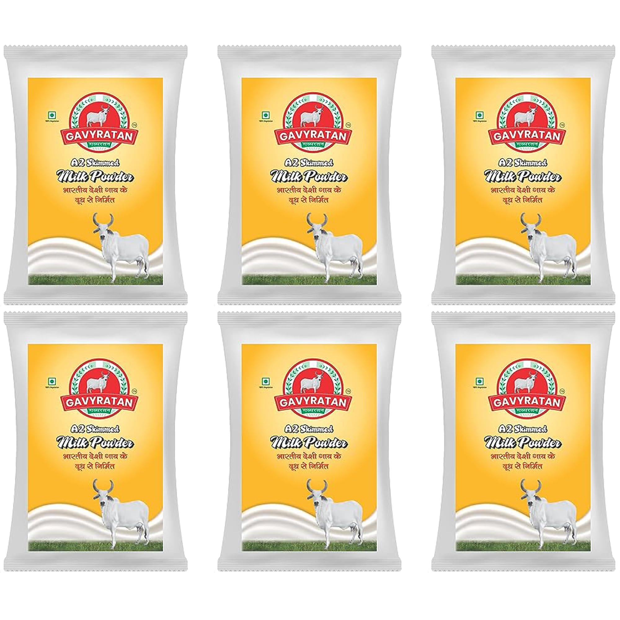 GAVYRATAN Pure & Premium Skimmed Milk Powder with Extra Protein 500Gm | Perfect for Making Tea & Coffee (Pack of 6)