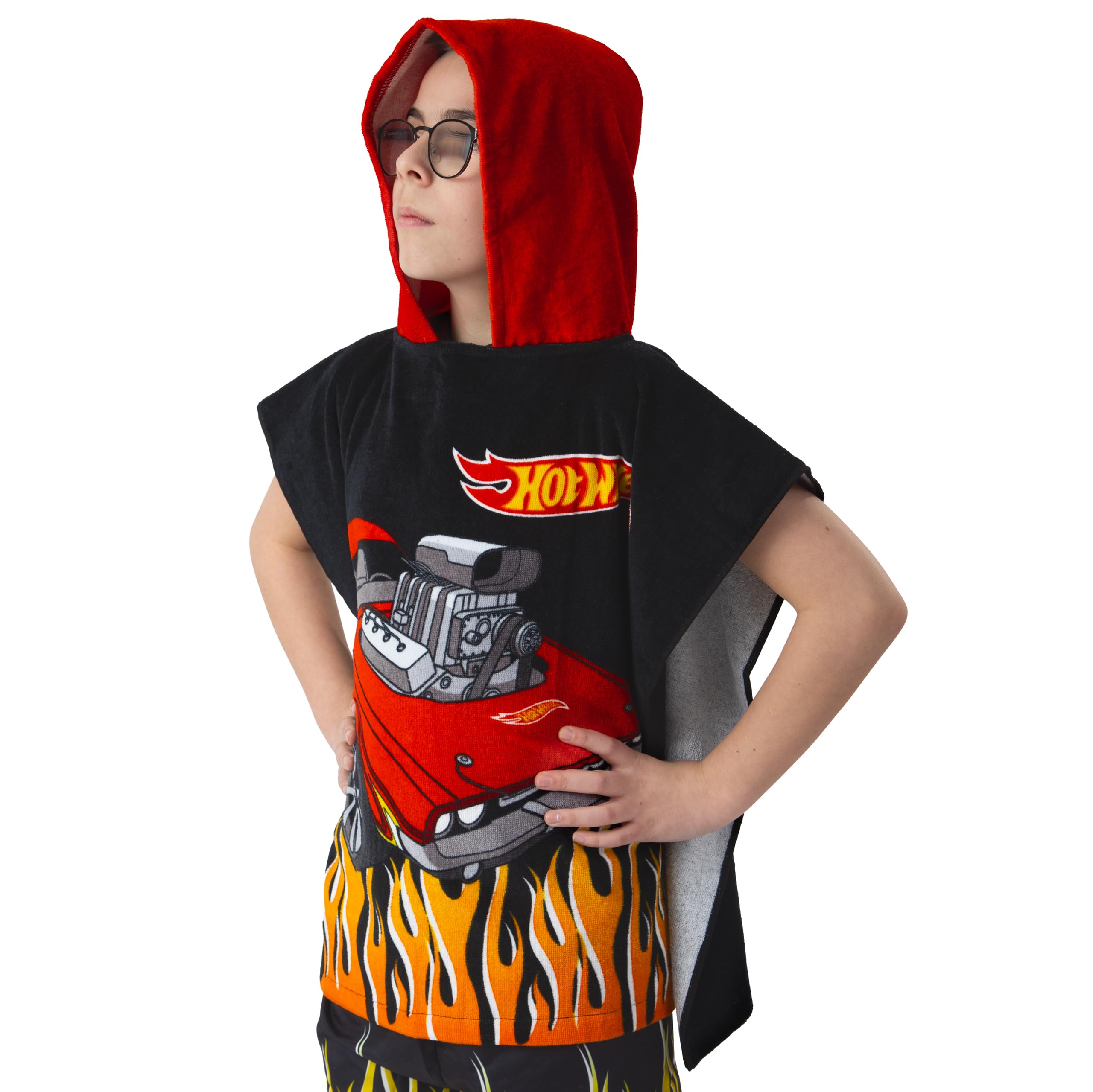Hot Wheels Poncho Bambino, Accappatoio Bambino Macchina, Accappatoio Ragazzo, Taglia Unica, Nero
