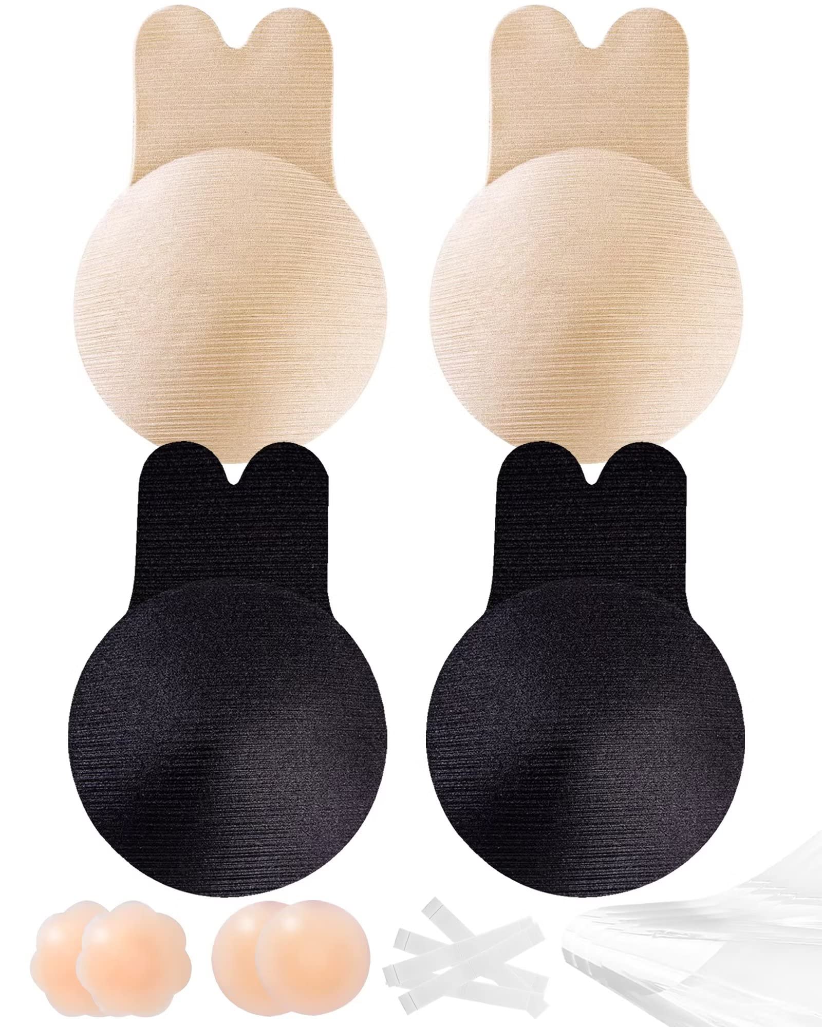 Alki'iAdhesive Bra Sticky Bra 2 Pair Push Up Sticky Boobs for Women Invisible Silicone Bras for Backless Strapless Dress